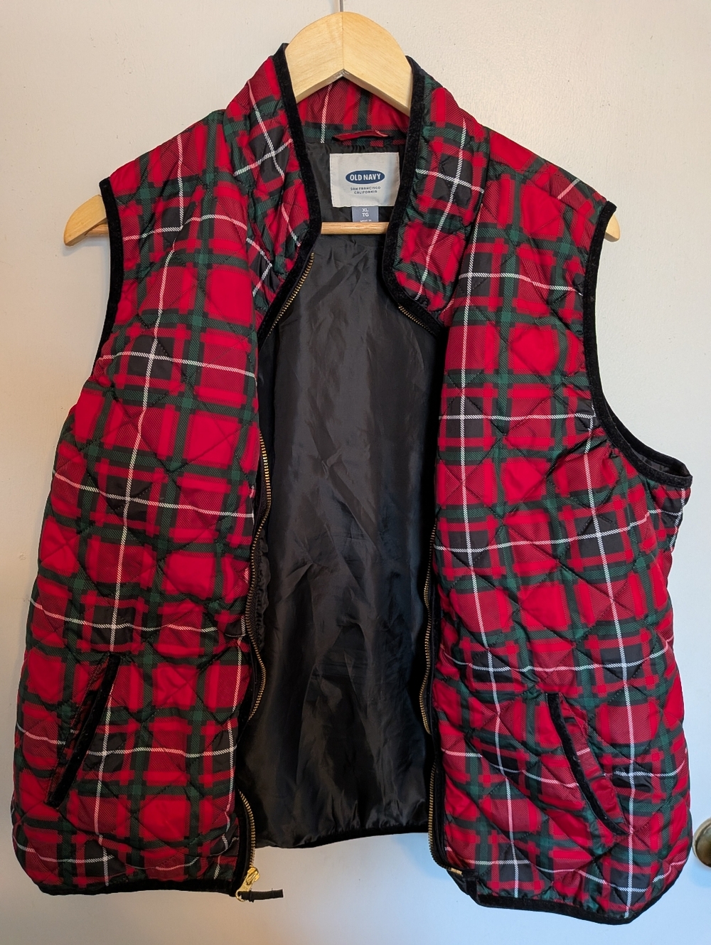 Old Navy Red and Green Plaid Quilted Vest